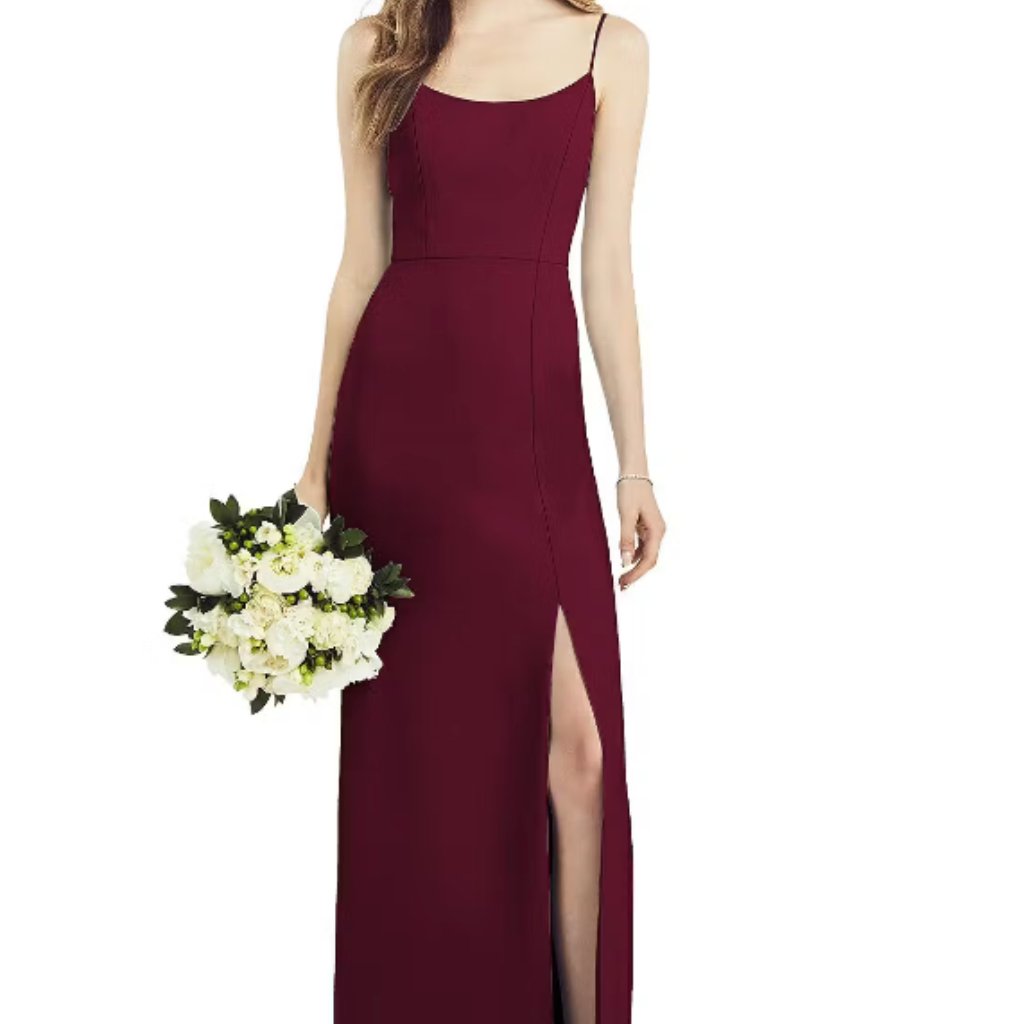 After Six Dress Spaghetti Strap V-Back Crepe Gown With Front Slit
